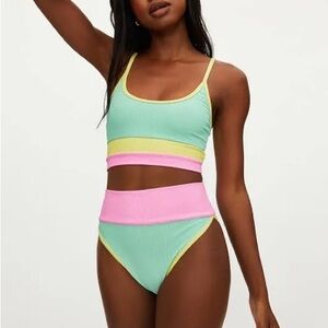 Beach Riot Mint, Pink & Yellow Ribbed Colorblock Bikini